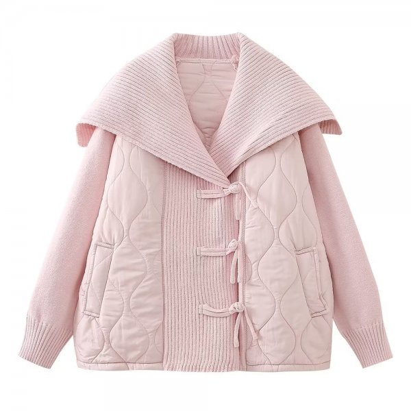 European And American Fashion Casual Loose Sailor Collar Patchwork Knitting Coat